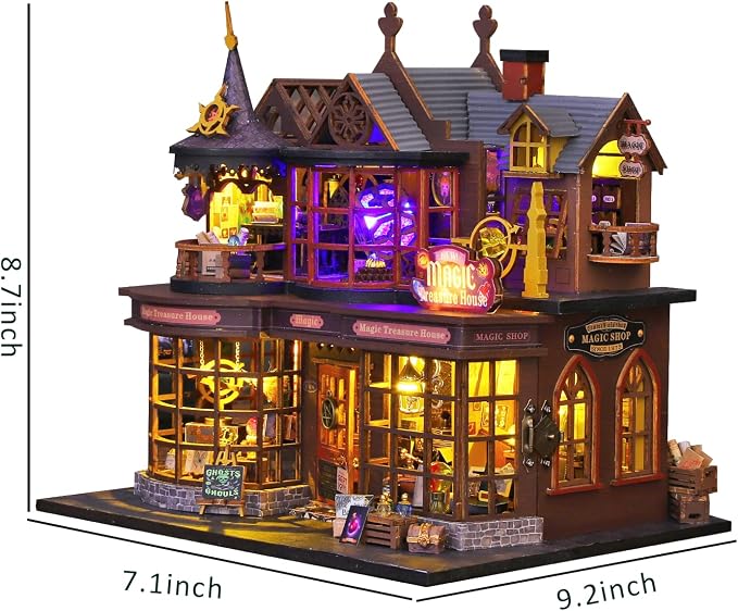 Plustopoy DIY Miniature House Kit Tiny House Model Kit with Open-able Door, DIY Wooden Dollhouse Miniature Kit for Adults Teens, Creative Crafts Book Nook Magic Model Kits, Home Decor