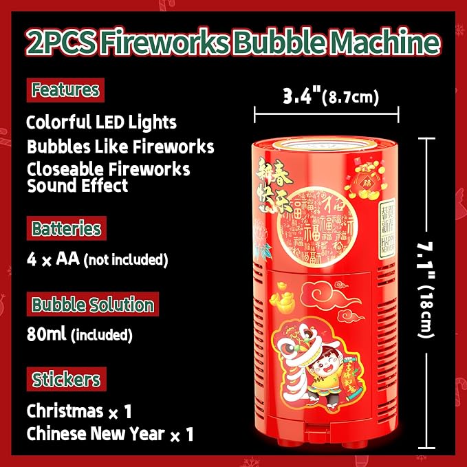 Bubble Machine (2PCS, 13 Holes) with LED Lights, Automatic Bubble Blower Toys, Portable Bubbles Maker for Wedding Christmas Chinese New Years Party Decorations, Kids Birthday Gifts, Balloons Banner