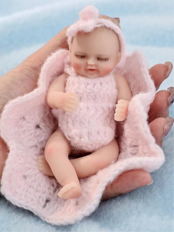 5 inch Mini Platinum Silicone Reborn Baby Doll, Tiny Silicone Baby Dolls，Realistic Newborn Baby Dolls Full Body Stress Relief, Decoration, Gifts, Collectible
