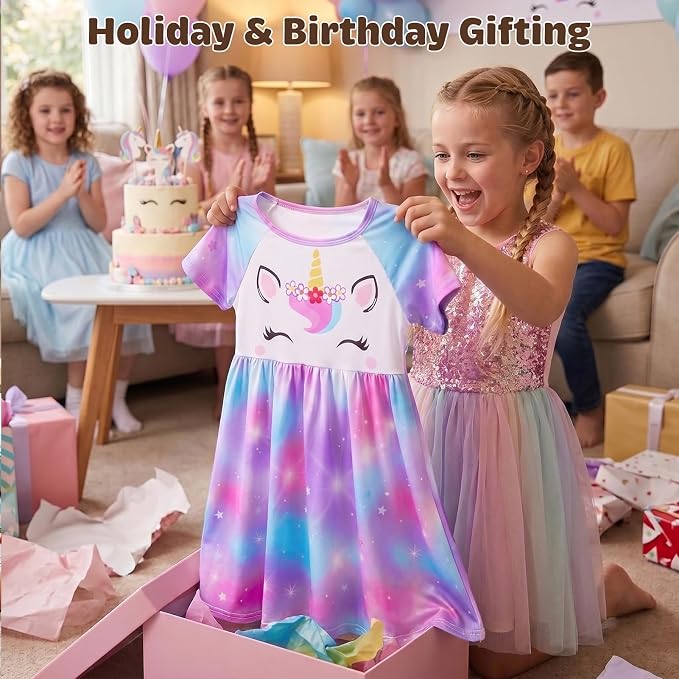 Play Tailor Doll and Girl Matching Nightgown Unicorn Outfit Pajamas Night Dress for Girls and 18" Dolls Clothes