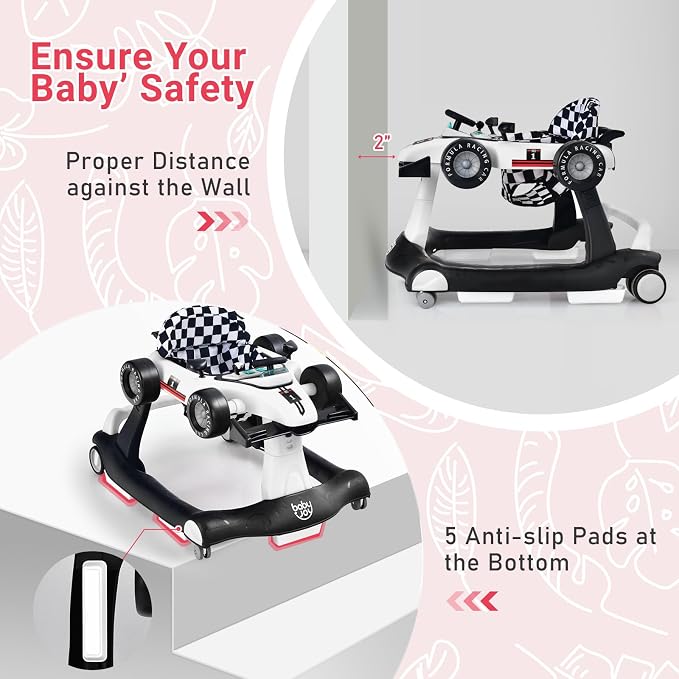 BABY JOY 4-in-1 Baby Walker, Foldable Activity Walker with Adjustable Height & Speed, Music, Lights, Anti-Rollover, Toddler Push Walker, Baby Walker with Wheels for Boys Girls 6-18 Months (White)