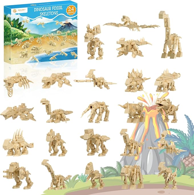 Tenhorses Dinosaur Party Favors for Kids, 24 Dinosaurs Fossil Building Sets,Dinosaur Toys, Party Favors for Kids 4-8, Easter,Christmas, Birthday Gift for Dinosaur & Fossil Enthusiasts(795PCS)
