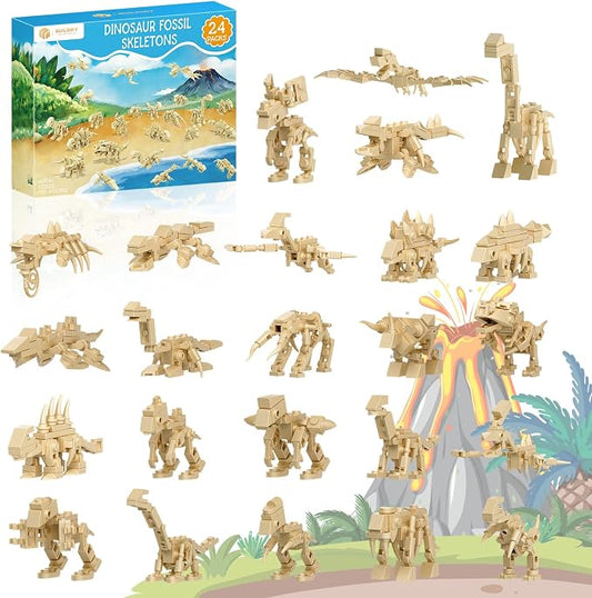 Tenhorses Dinosaur Party Favors for Kids, 24 Dinosaurs Fossil Building Sets,Dinosaur Toys, Party Favors for Kids 4-8, Easter,Christmas, Birthday Gift for Dinosaur & Fossil Enthusiasts(795PCS)