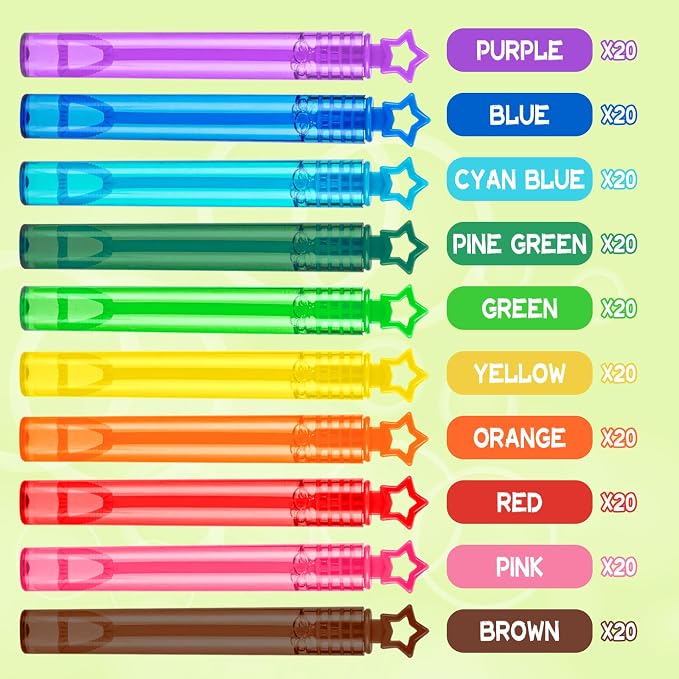 200 PCS Mini Bubble Wands in 10 Colors, Ideal for Birthday Parties, New Year's, Christmas, Valentine's Day, Carnival, Goodie Bag Stuffing, Party Gifts for Kids