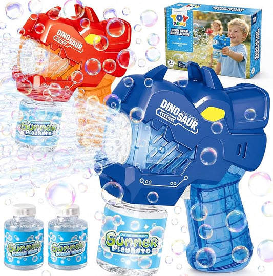 TOY Life Dinosaur Bubble Guns for Kids Ages 4-8, 2 Pack Automatic Bubble Blaster Gun for Toddlers 1-3, Battery Operated Bubble Machine Toys for Boys Girls Dinosaur Bubble Blower (Red & Blue)