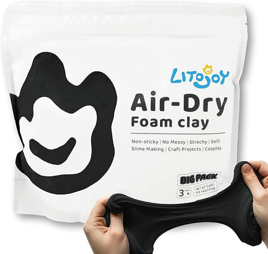 Black Air Dry Foam Clay 1.1lbs/ 500g - Soft Modeling Clay for Art Projects, Cosplay Props, DIY Crafts (Light Weight & Easy to Use)