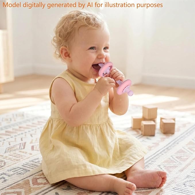 Baby Teething Toys Baby Rattle Teething Straw 3-in-1 Barbell-Shaped, Made from Silicone, Built-in Toothbrush Head and Nipple Shape, Bpa-Free, Phthalate Free, Professionally Certified, Pink