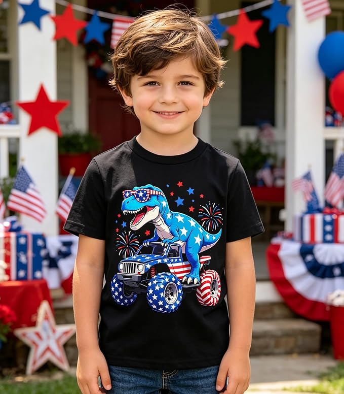 Lovekider Cotton Shirt for 3-6T Boys Truck Dinosaur Toddler Kids T-Shirt Short Sleeve Excavator Construction T-Rex Tee Shirts