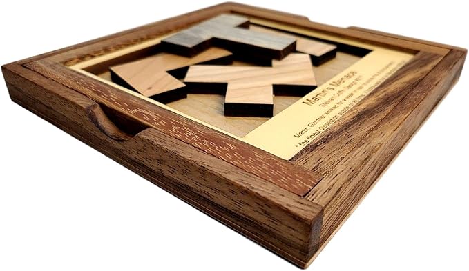 Creative Crafthouse Martin's Menace Large Stewart Coffin Wood Puzzle | Design number 217. Four packing pieces in a 6 inch square that look easy and are not. A tough desk gift, made in USA