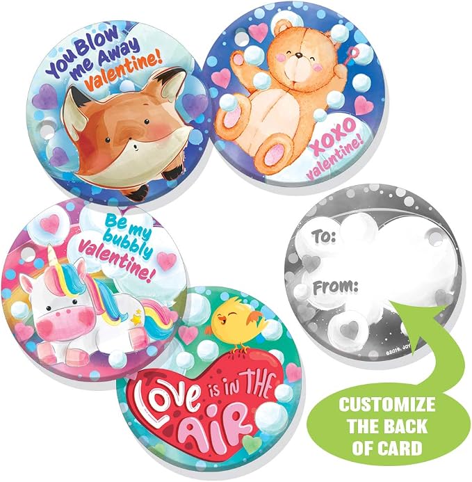 JOYIN 32 Pcs Valentines Day Gift Cards with Mini Bubble Maker Wands for Kids, Valentine Party Favor Toys, Valentine's Day Kids Classroom Exchange Prizes, Bubble Wands with Cards, Photo Prop Decor