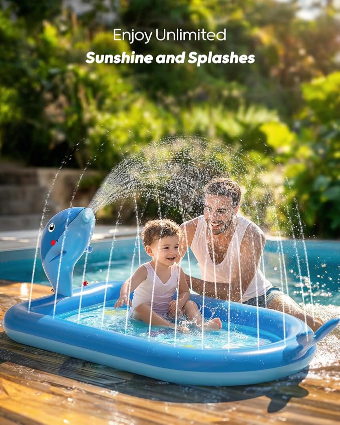 QPAU Unique Gifts for One Year Old,Blue Whale Toy Splash Pad for Toddlers,Inflatable Pool for Birthday Girl＆Boy Gifts 1 Year Old Girl＆Boy Gifts