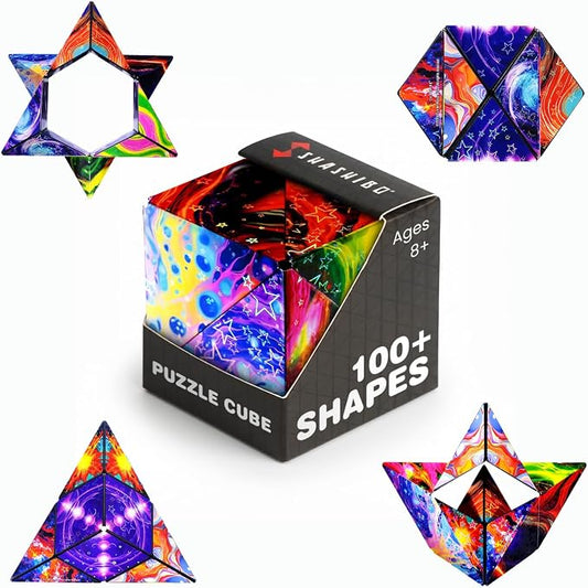 Shashibo Sensory Fidget Toy for Adults & Kids, Stress Relief Fidget Toy for Adults, Teens & Kids, Cool Fidget Toys for Desk, Classroom Must Have, Sensory Shape Shifting Cube, 100+ Possible Shapes