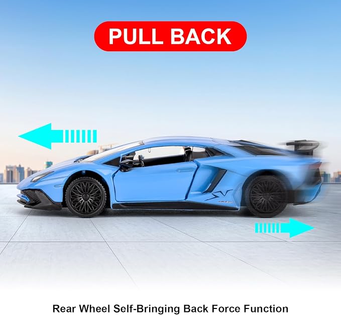 TGRCM-CZ 1/36 Scale Lamborghini Aventador LP700-4 Casting Car Model, Zinc Alloy Toy Car for Kids, Pull Back Vehicles Toy Car for Toddlers Kids Boys Girls Gift (Blue)