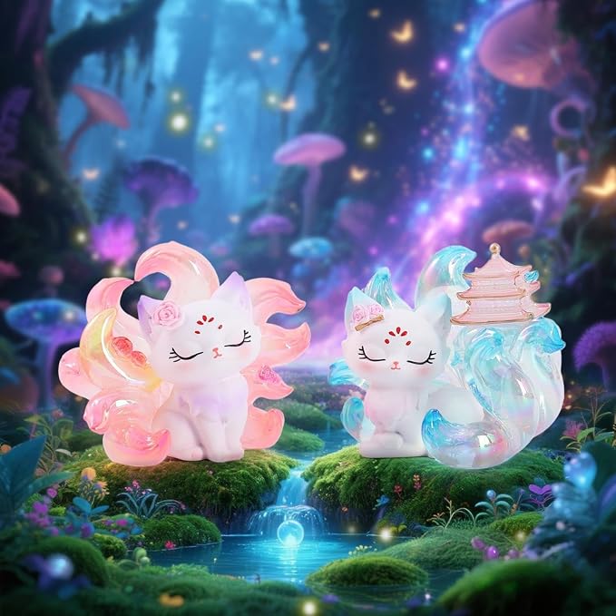 YAMSLAM Cute Nine-Tailed Fairy Fox Animal Mystery Box Blind Collectible Figures for Desk Decoration Birthday Party Gifts, Random 1pc of 7 Styles