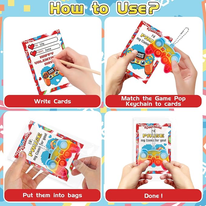 NEUBSAW 24 Packs Valentine's Day Cards with Pop Games Keychains Toy for Classroom Exchange, Valentine's Gifts Party Favors for Boys Girls School, Valentine's Prizes for School