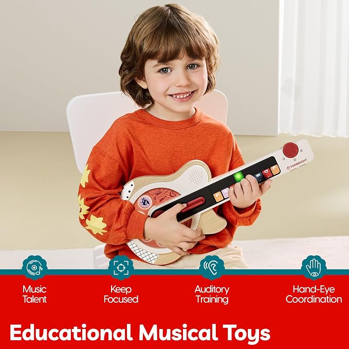 TOP BRIGHT Montessori Busy Board (Wooden Kids Guitar)