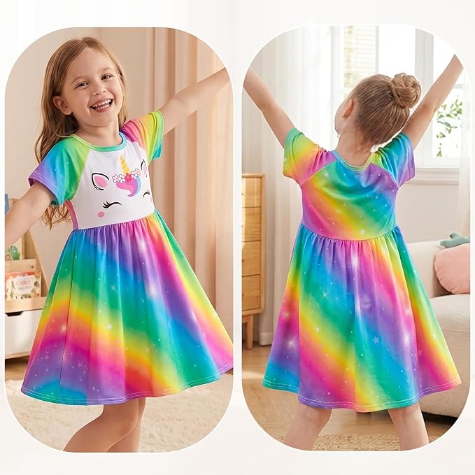 Play Tailor Doll and Girl Matching Nightgown Unicorn Outfit Pajamas Night Dress for Girls and 18" Dolls Clothes
