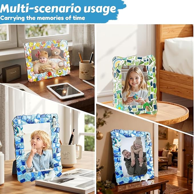 A&H Zier Decorate Your Own Mosaic Picture Frame Kit - 3 Pack DIY Arts & Crafts for Kids Ages 8-12, Valentines Day Gifts for Girls, 5x7 & 4x6 Photo Frames for Adults & Family