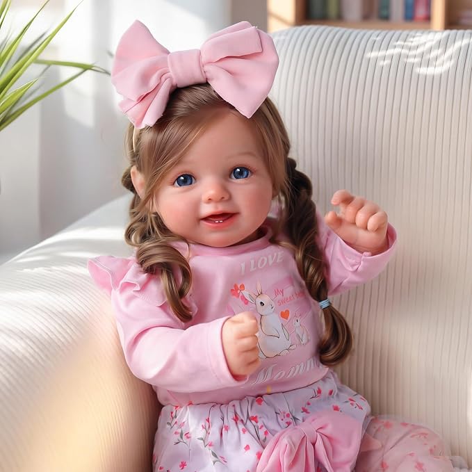 BABESIDE Lifelike Reborn Baby Dolls Dara - 20 Inch Realistic-Newborn Baby Doll Brown Hair Girl Handmade Real Life Baby Dolls with Clothes and Toy Accessories Gift for Kids Age 3+
