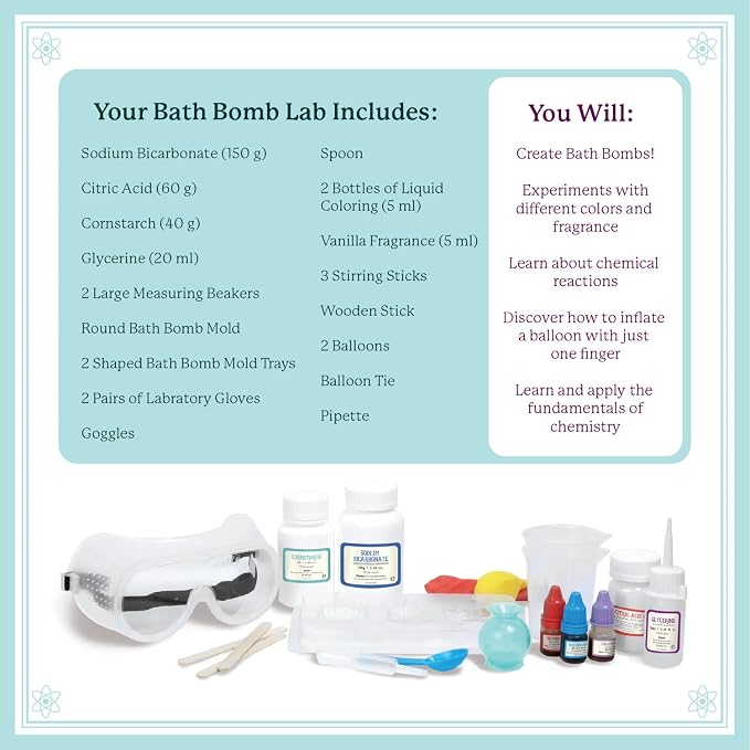 MindWare Science Academy Bath Bomb lab - A 20pc DIY Experiment kit for Boys & Girls - Make 4+ Bath Bomb Experiments - Great Gift for Children & Teenagers