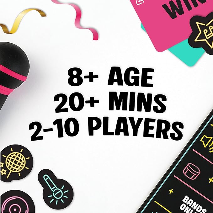 Lucky Egg Official Grab The Mic – Family Karaoke Board Game w/Foam Mic, 8+ Ages, 2-10 Players - Games for Bad Singers w/ 230 Lyrics (115 Cards)