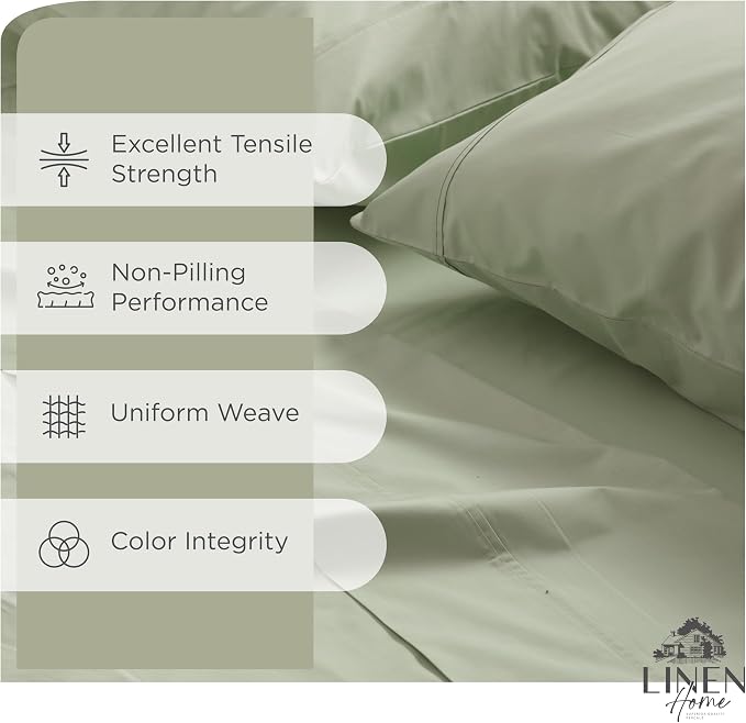Linen Home 2-Pack King Sheet Set, 100% Cotton Percale Bedding, 8-Piece Value Bundle, Deep Pocket Cooling Bed Sheets for Hot Sleepers, Breathable & Crisp Hotel Quality, Long-Staple Cotton, Sage