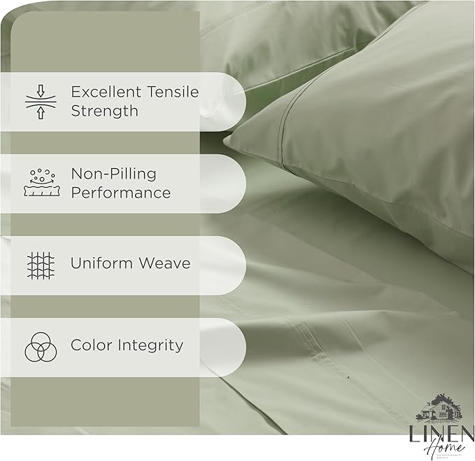 Linen Home 2-Pack Queen Sheet Set, 100% Cotton Percale Bedding, 8-Piece Value Bundle, Deep Pocket Cooling Bed Sheets for Hot Sleepers, Breathable & Crisp Hotel Quality, Long-Staple Cotton, Sage