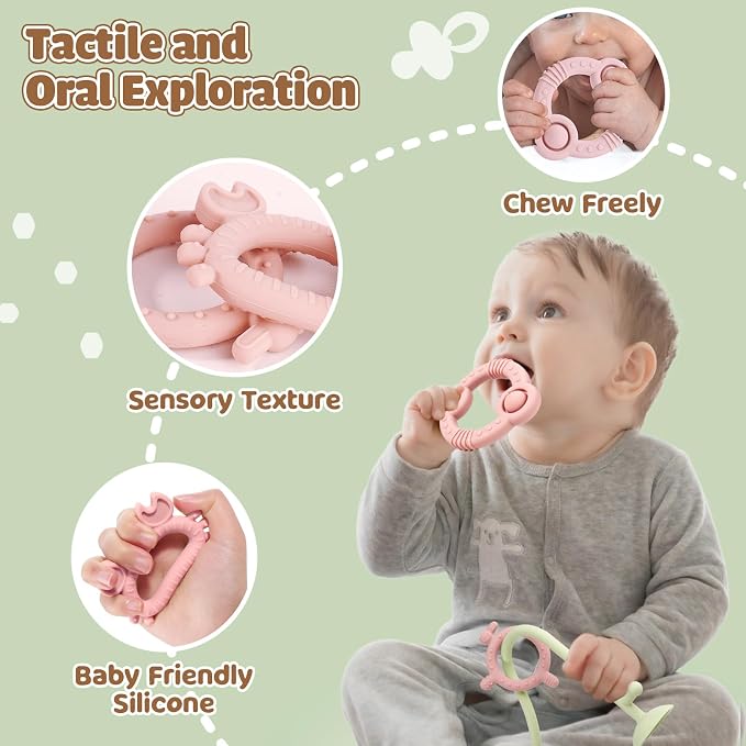 Baby High Chair Suction Cup Toys, Silicone Teether Sensory Toy | Teething Relief Tactile Developmental for Babies, Baby Einstein Activity for Table, Airplane Travel, 0-6 6-12 months