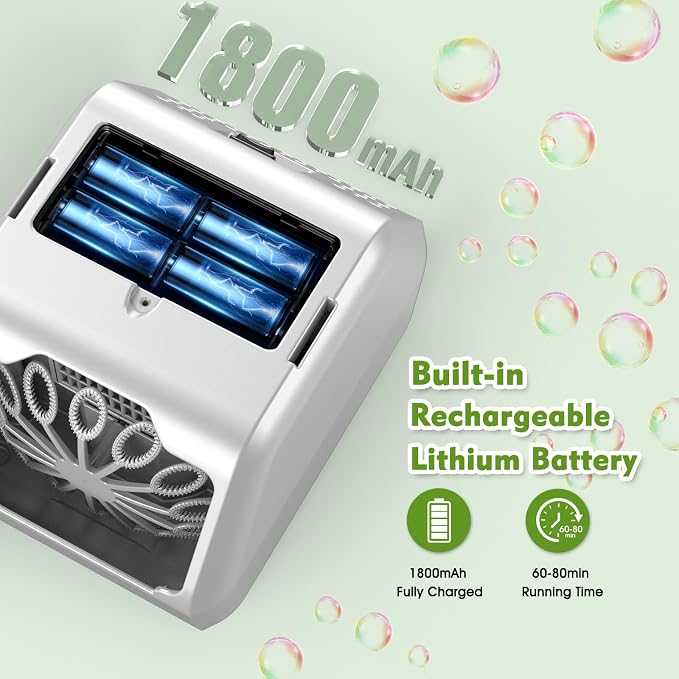 Portable Bubble Machine for Kids with 1800mAh Rechargeable Battery, 400ml Large Tank, Dual Speed Control & USB-C Charging, Indoor Outdoor Bubble Blower Party Toy