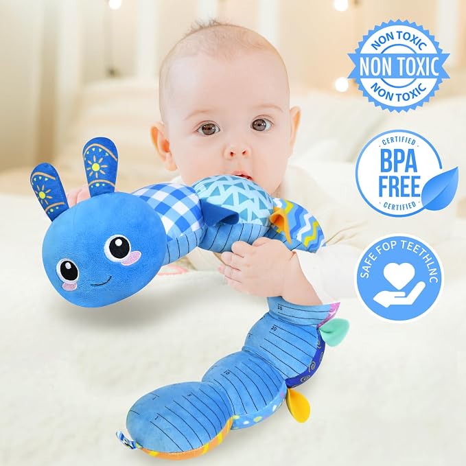 KMUYSL Baby Sensory Caterpillar Toys for 0-6 6-12 Months, Soft Plush Activity Toy with Crinkle, Rattle & Gentle Music, Tummy Time Toy for Infant Newborn, Early Development Toy Shower Gifts for Baby