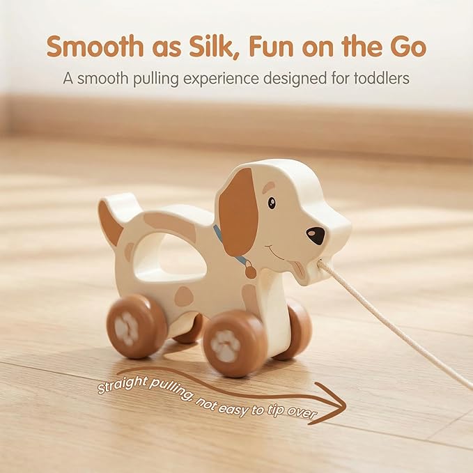 Baby Toys Car,Wooden Pull Along Toddler Toy, Developmental Toy for 1 Year Old Girl Boy Birthday Gift (Cute Dog)
