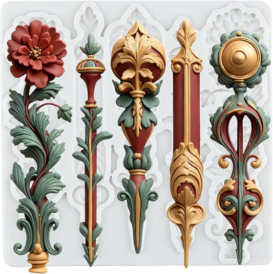 Baroque Relief Flower Silicone Mold Baroque Leaves Scroll Lace Polymer Clay Molds for DIY Craft Epoxy Resin Casting Polymer Clay Tools Crafts Air Dry Jewelry Making