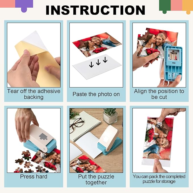Talltalk DIY Photo Puzzle Punch Maker Set Valentines Custom Jigsaw Puzzle Piece Cutter Machine with Adhesive Foams and Storage Bags for Personalized Customized Pictures Craft Making Tool(4 x 6 Inch)