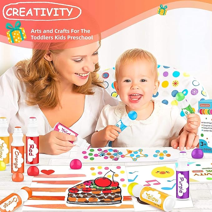 Soucolor 20-Pack 10 Colors Washable Bingo Paint Daubers Markers for Toddlers Kids Preschool, Dot Markers Set with 48 Pages Tearable Activity Book for Toddler Arts and Crafts Kits Supplies