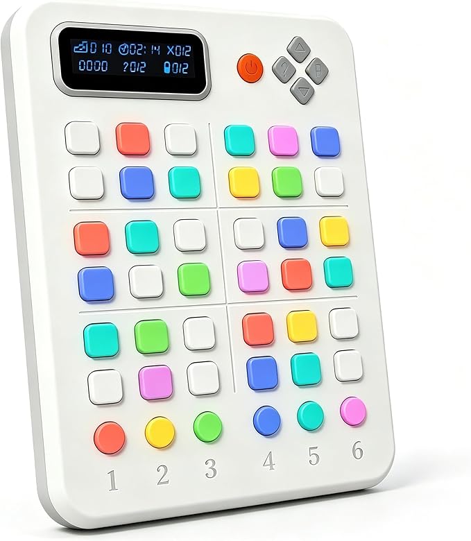 Smart Color Sudoku Console,Handheld Travel Logic Game–500 Screen‑Free Challenges,Quiet Brain Teaser for Kids/Adults/Seniors,Car Rides&Indoor Recess-Color Guidance,Adjustable Voice Prompts