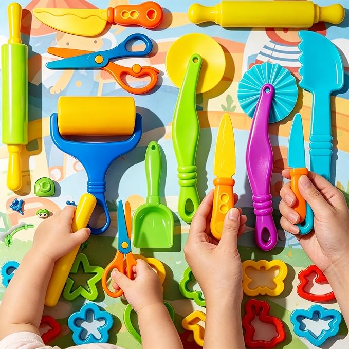 Dough Tools Set for Kids – 17 Pieces Modeling Clay Tools with Rollers & Cutters – Toddler Craft Playdough Accessories for Preschool Learning Activities