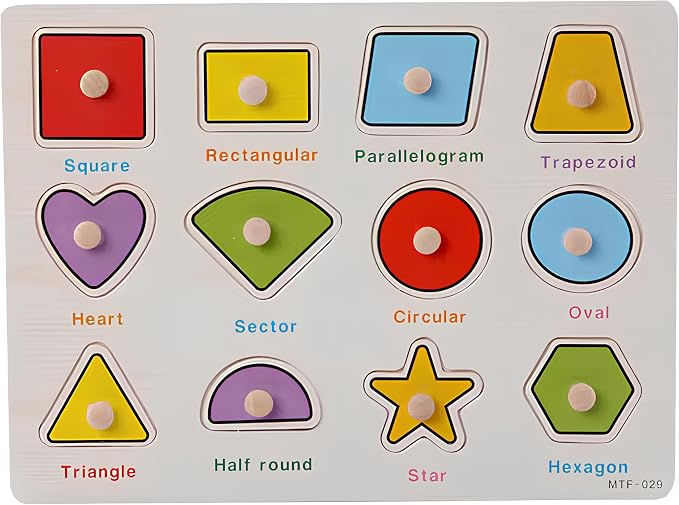 Shapes Puzzle Wooden for Toddlers 3+ Years Old - Shape Learning Toys with Board & Shape Blocks, Preschool Education for Girls and Boys, Large Montessori Style
