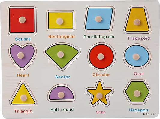 Shapes Puzzle Wooden for Toddlers 3+ Years Old - Shape Learning Toys with Board & Shape Blocks, Preschool Education for Girls and Boys, Large Montessori Style