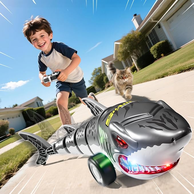 2.4Ghz Remote Control Shark Toys for Kids Boys, Electric RC Shark Car Truck Toys with Light, All Terrain RC Car Truck for Indoor Outdoor, Shark Toys Birthday Gifts for Kids Boys Girls Age 3-5 5-7 4-8