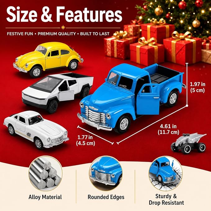 Little Blue Truck Toys for Kids Ages 2 3 4 5 6 7 8 Year Old Boys Girls, 1:32 Alloy Kids Car Toys, with Pull Back Model Cars diecast Cars Toddlers Race playsets Birthday Set