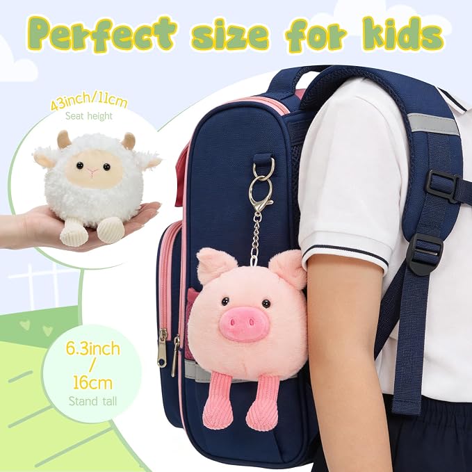 MorisMos 6Pcs Farm Animal Plush Keychains Set, 6.3" Cute Soft Stuffed Pig Cow Sheep Chicken Duck Horse Toys for Backpack, Classroom Graduation Party Favors, Christmas Birthday Gift for Kids
