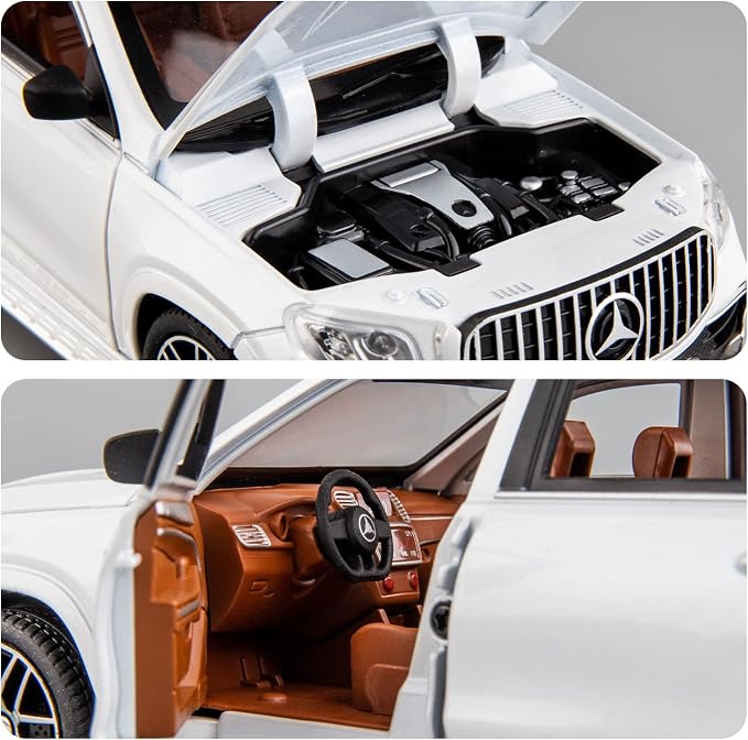 WAKAKAC 1/24 GLS63 AMG Model Car,Zinc Alloy Diecast Toy Car Pull Back with Light and Sound Toy Vehicle Door Can Be Opened (White)