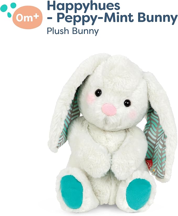 B. toys – 12-Inch Plush Bunny Soft & Cuddly Plush Rabbit Toy Washable – Happy Hues – Peppy Mint Bunny – 0 Months+