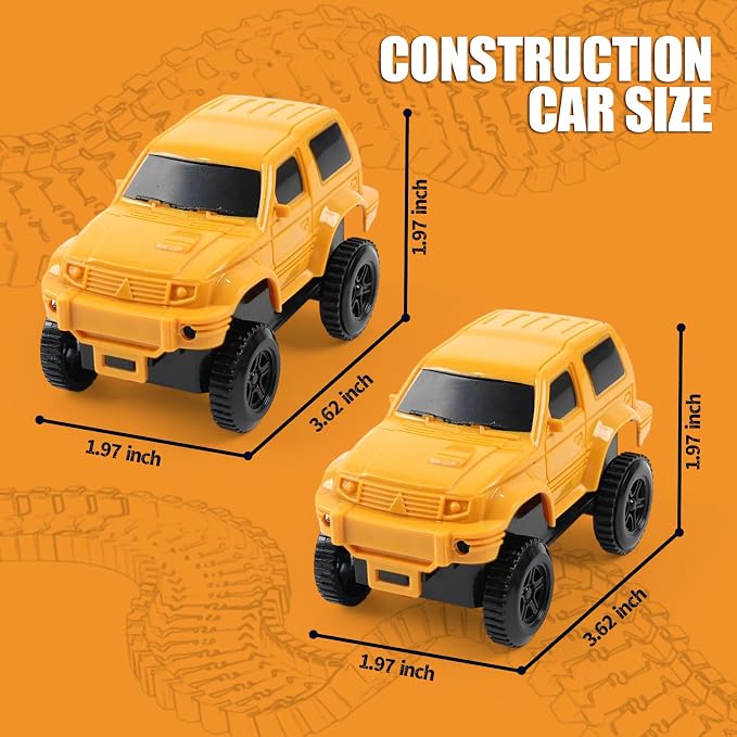 Magickidz Construction Race Car Toy for Kids - Includes 2 Engineering Jeeps, Birthday Gifts for 3 4 5 6 7 Year Old Boys, Compatible with DIY Track Sets & Construction Accessories