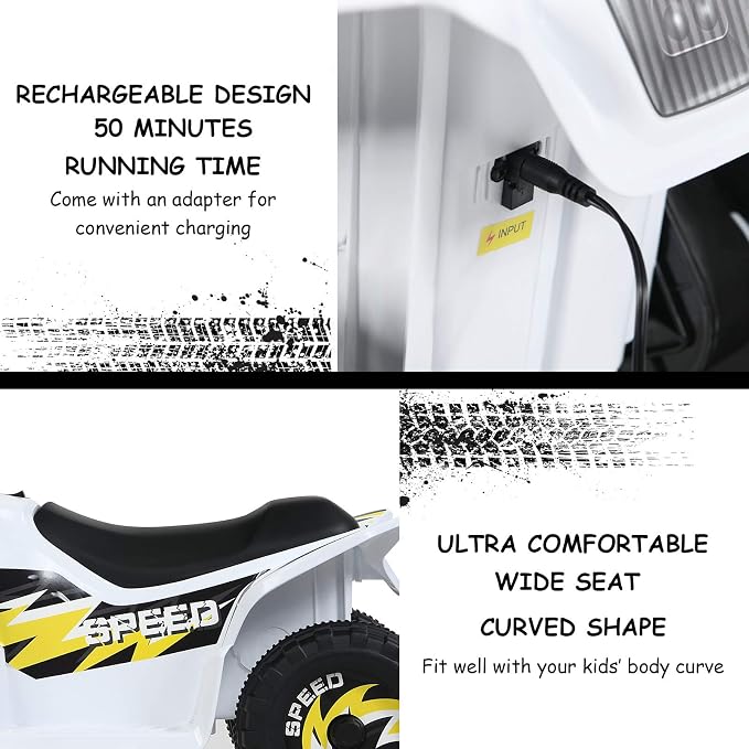 Costzon Kids ATV, 6V Battery Powered Electric Quad, Forward/Reverse Switch, Rear Wheeler Motorized Ride On Mini Vehicle Car for Toddlers Boys Girls, Ride on ATV (White)