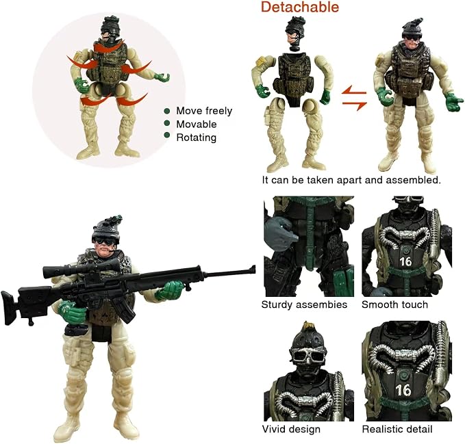 Army Men Set, Soldiers Toys for Boy Age 4-7,Army Men Action Figure Military Playset with Military Weapons Accessories,Army Toy Set for Kids Toddler Boy