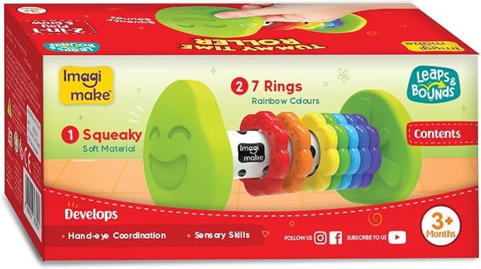 Imagimake Tummy Time Roller | Leaps & Bounds Baby Toys for 3+ Months | Early Learning Toy for Toddlers & Infants | 2-in-1 Play & Grow - Squeaky Sounds | Non-Toxic | Newborn Baby Gift for 3+ Months
