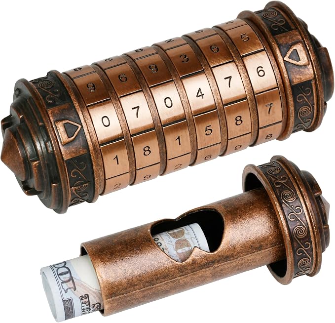 wellsee Cryptex Da Vinci Code Numeric Lock-Metal Puzzle Boxes with Hidden Compartments-Money Box for Cash Gift-Unlock Games for Adults-Creative Holiday Birthday for Woman & Men-Redcopper