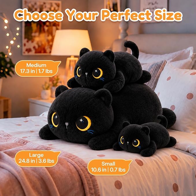 Black Cat Weighted Stuffed Animal, Soft Plush Toy Gift(10.6 Inch, 0.7 Lbs)