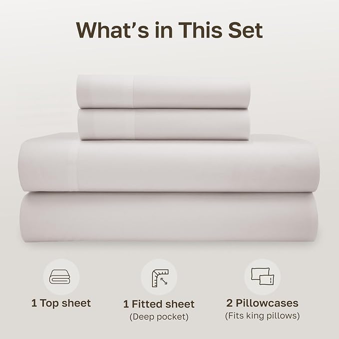 California Design Den King Size Sheet Set - 100% Organic Cotton, Crisp Percale Sheets King Size, Deep Pockets, Breathable and Durable Bedding Set - Stone (True Beige)